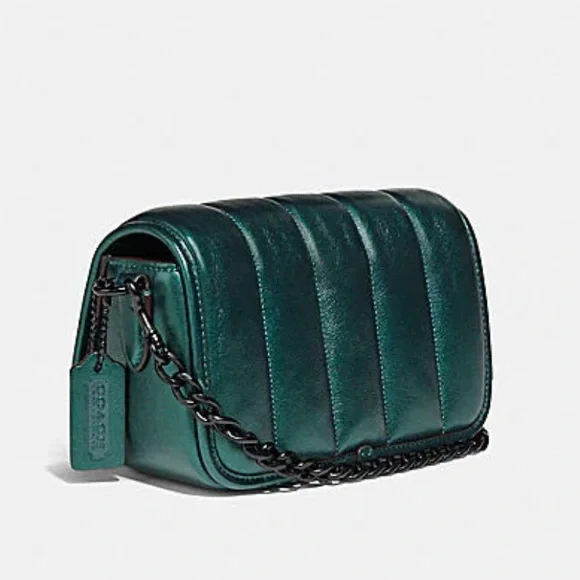 💚🪅NWT COACH DINKY 18 QUILTED BAG IN METALLIC DARK GREEN - Picture 3 of 15